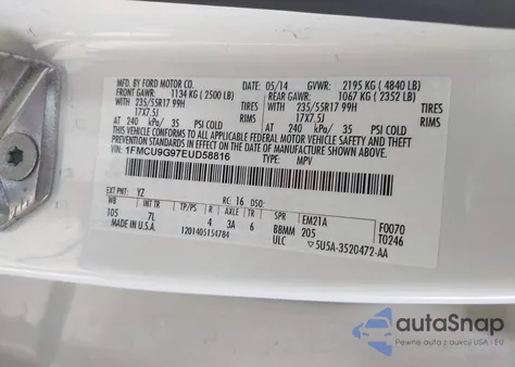 2014 Ford Escape Se из США, поврежденный, VIN 1FMCU9G97EUD58816